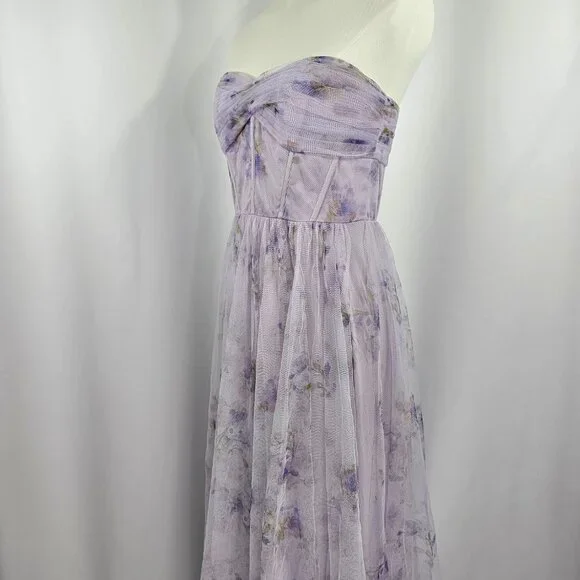 Dessy Collection Purple Floral Corset Strapless Chiffon Maxi Dress Size 4R NWOT - Picture 4 of 14